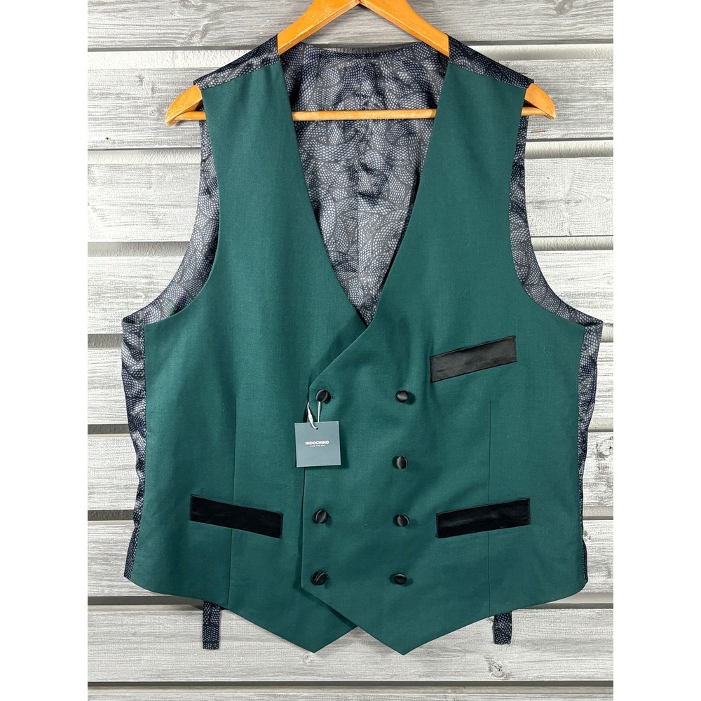 Indochino Mens Green Wool Cashmere Double Breasted Vest Waistcoat Newbury 44 NEW